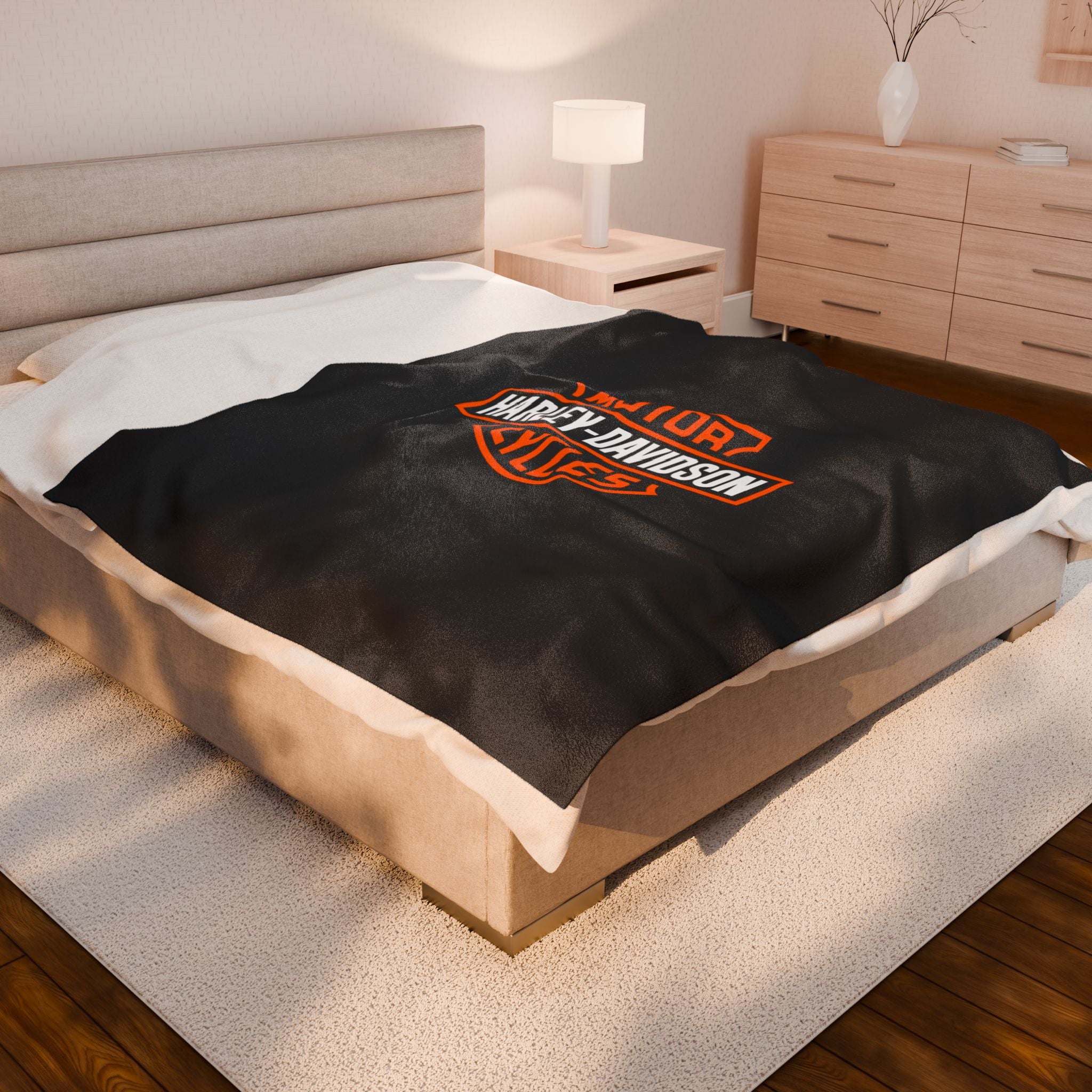 Harley Davidson Velveteen Plush Blanket, Bed Cover Throw